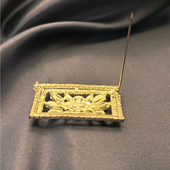 1950s GLAMOUR! Large Rectangular Marquise Rhinestone Brooch - Picture 10 of 16